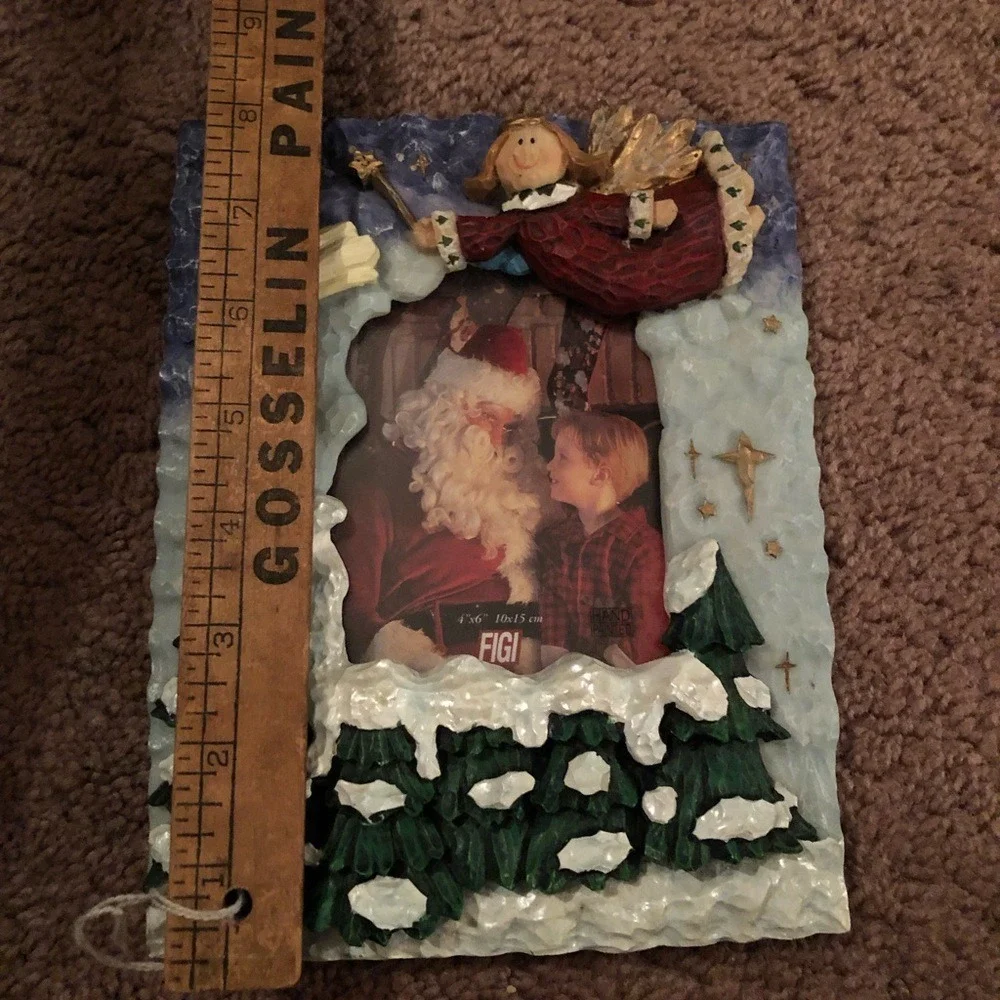FIGI Graphics Christmas Angel Snowy Trees Resin 4x6‎ Picture Frame Hand Painted
